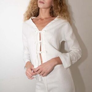 ZII Ropa White Linen Open Front Vera String Top